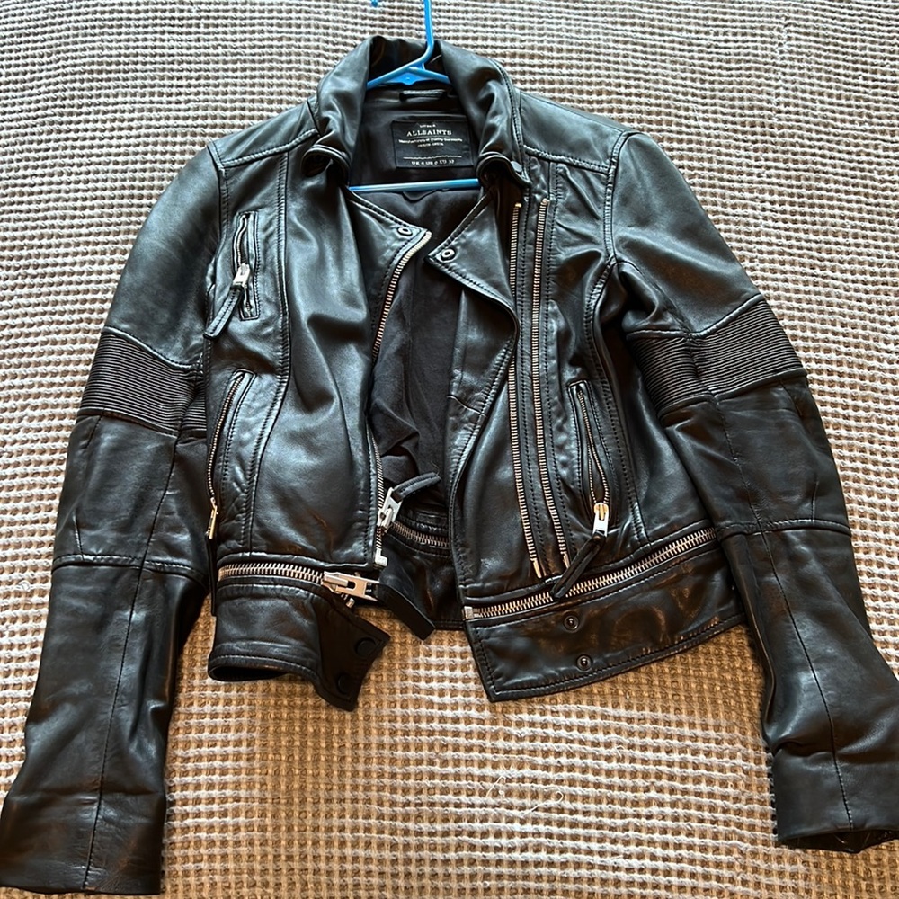Allsaints 100% leather biker jacket in black